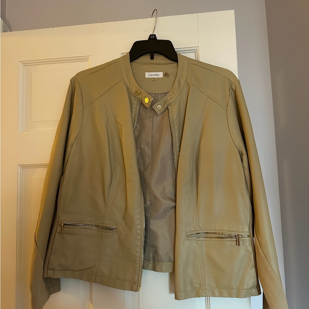 Calvin Klein Women's Beige Leather Jacket